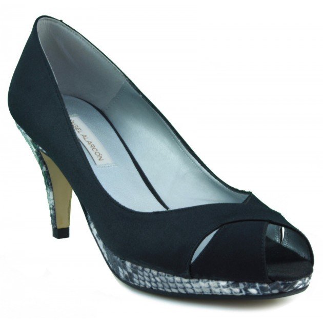 ANGEL ALARCON satin heel shoe party  NEGRO