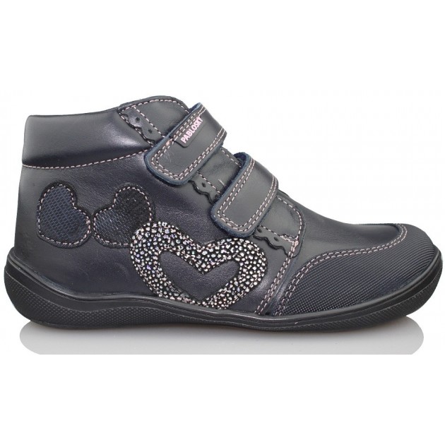 PABLOSKY GOLDEN NAVY GIRL DOUBLE VELCRO HEARTS  AZUL