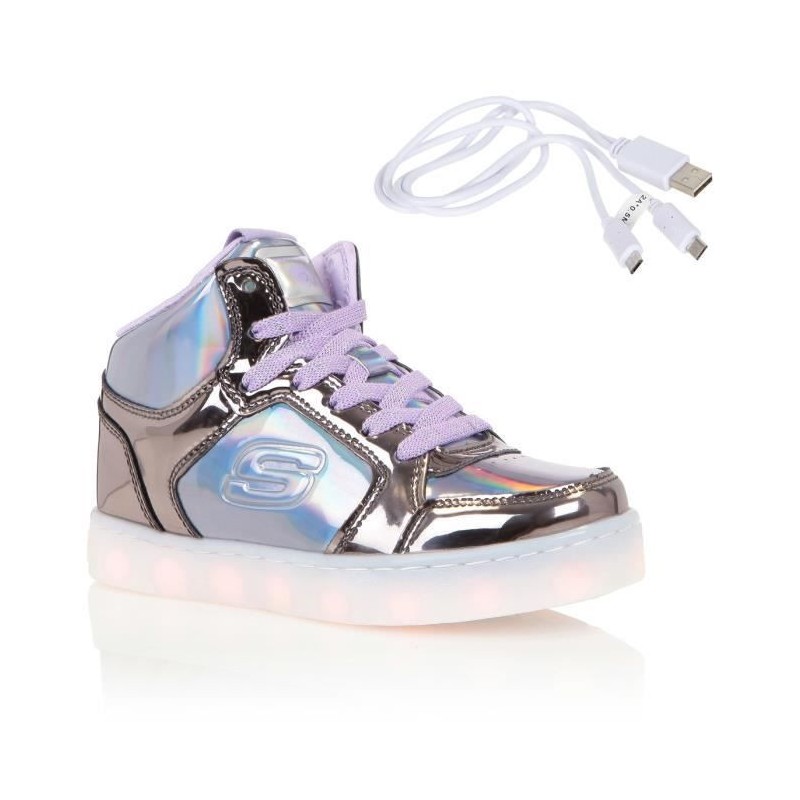 GRAY AND PURPLE SKECHERS SNEAKERS  GRIS