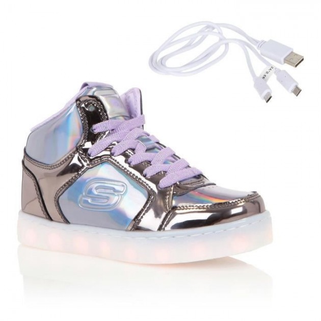 GRAY AND PURPLE SKECHERS SNEAKERS GRIS