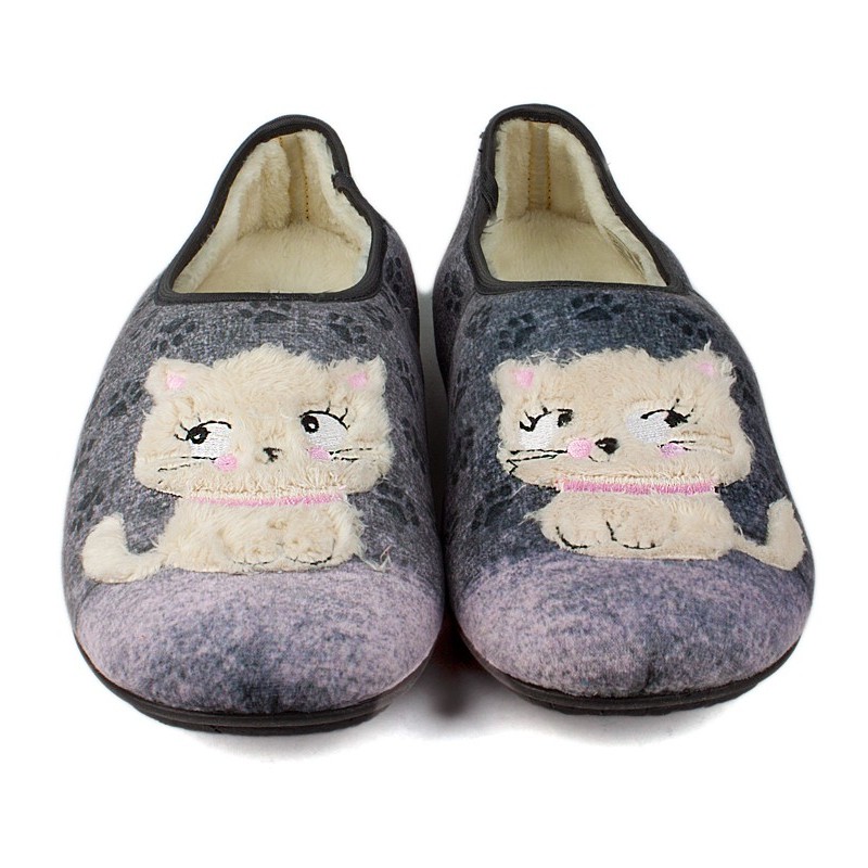HOUSE SLIPPERS VULLADI WOMEN CLOSED KITTENS GRIS