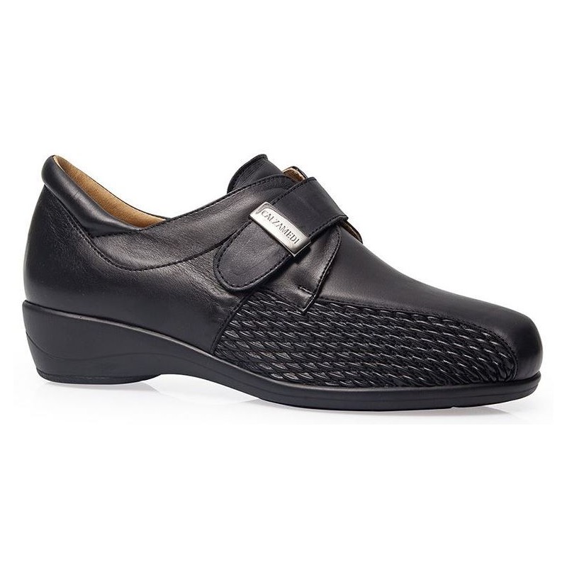 CALZAMEDI STRETCH VELCRO LEATHER SHOES W 0678 NEGRO