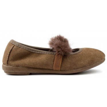 VULLADI BALLERINAS CAN SPLIT SUEDE POMPOMS 1405 MARRON