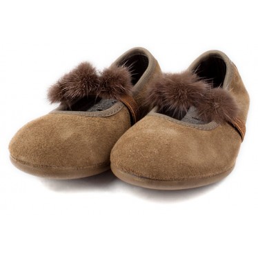 VULLADI BALLERINAS CAN SPLIT SUEDE POMPOMS 1405 MARRON