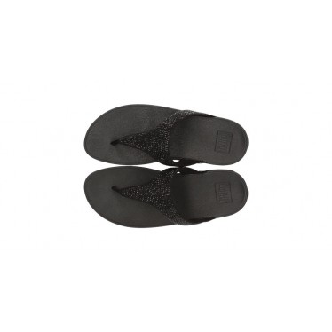LULU CRYSTAL EMBELLISHED FITFLOP SANDALS BLACK